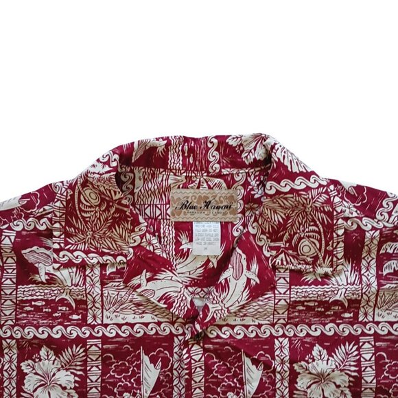 Blue Hawaii Vintage Hawaiian Shirt Palm Tree Turtle Floral Made in USA Size M - Picture 3 of 6